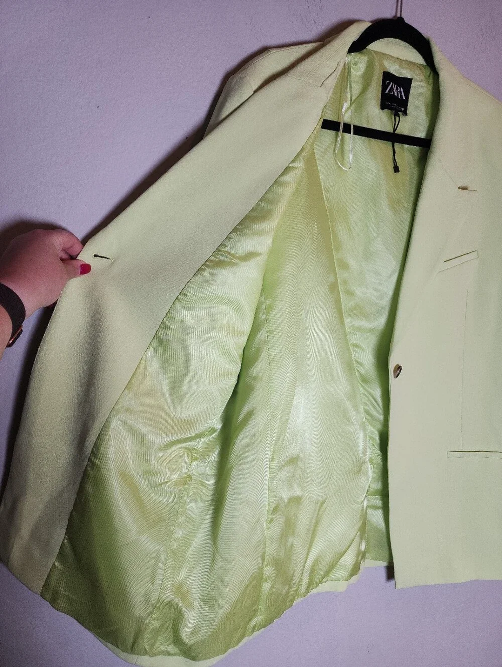 Zara Lime Green Single Button Blazer Jacket Size XL Blogger Fav Lyocell Blend - Picture 10 of 16